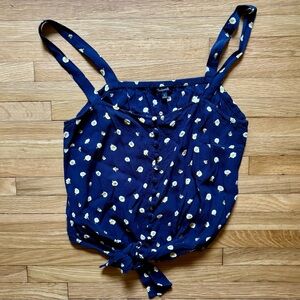 Madewell Women's Medium Navy White Floral‎ Sleeveless Cropped Blouse Cottagecore